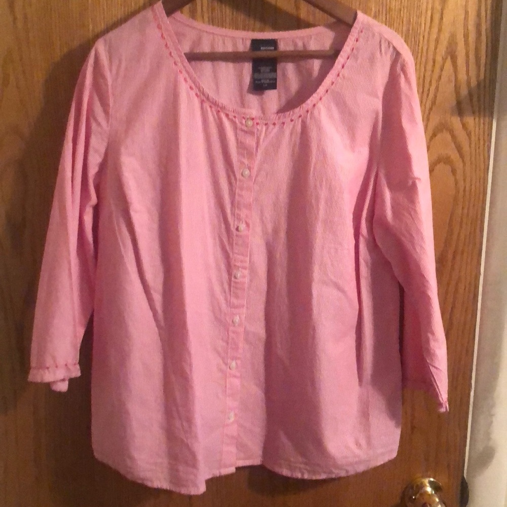 PInk & white stripe button down Basic Editions L